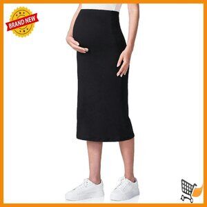 Maternity Pencil Skirt Over Belly Stretchy Midi High Waisted